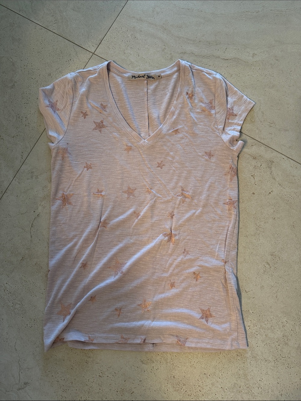 Michael Stars Light Pink V-Neck Star Print Tee